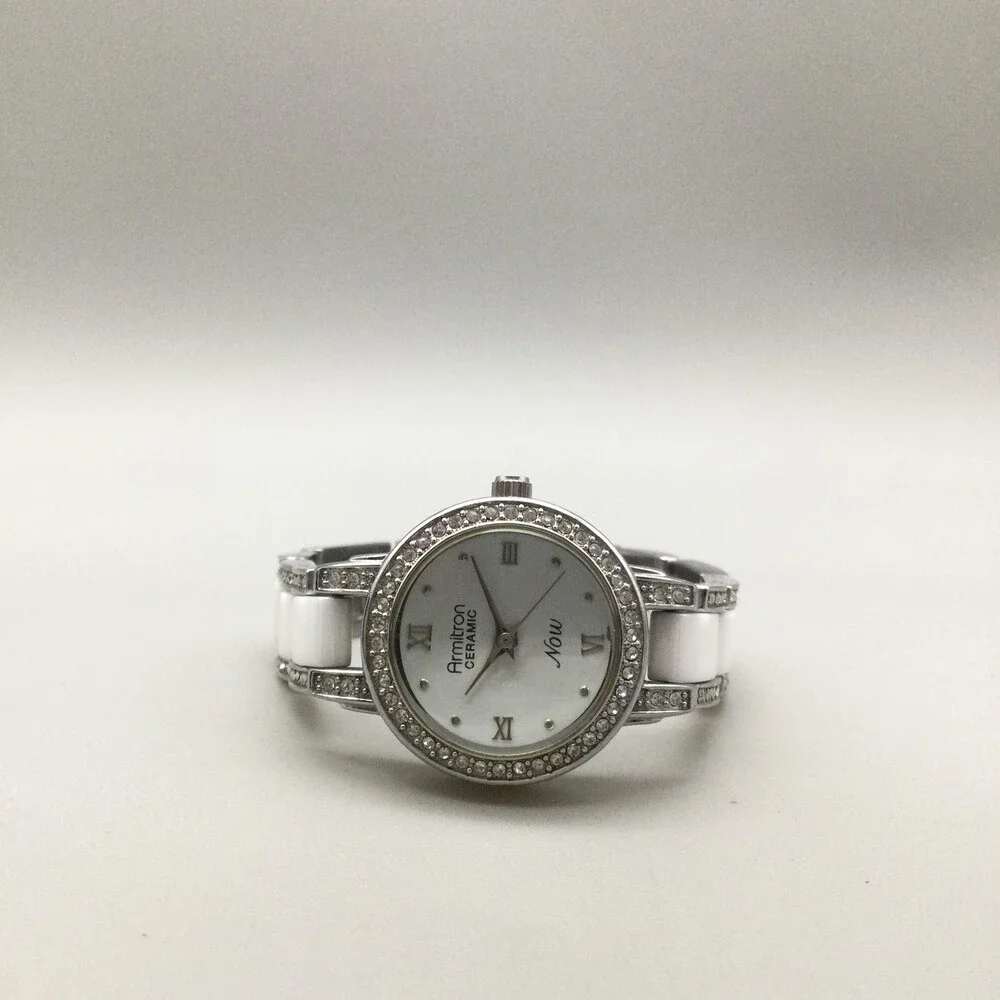 Armitron Now Womens Watch 24mm White Ceramic Bracelet Crystals New Battery 6
